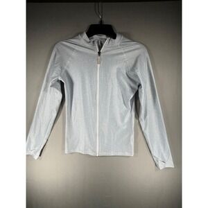 Skipper Womens Full Zip Sun Shirt Blue Abstract Print Thumbholes Size Medium